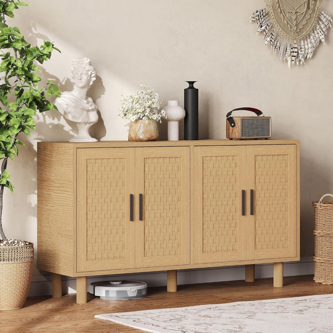 Sideboard mit 4 Tueren, verstellbaren Ablagen und Flechtoptik