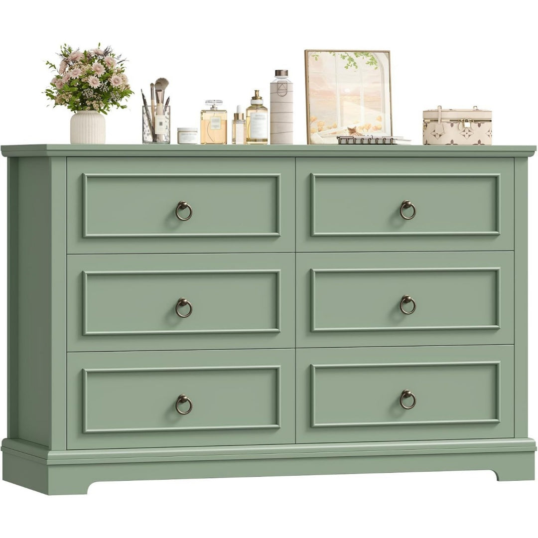 Sideboard in Gruen mit Holzoptik