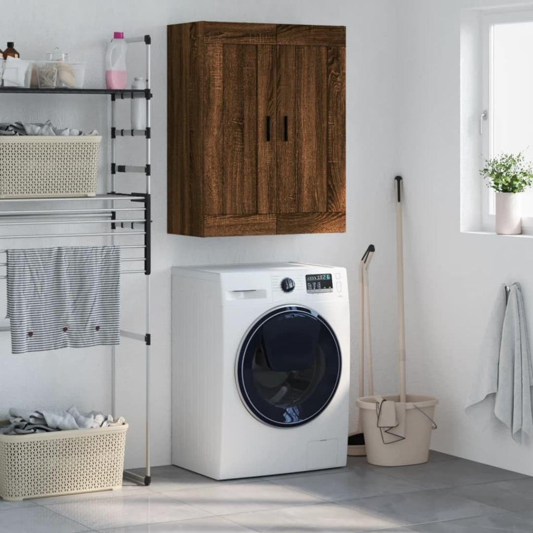 Wandschrank aus Holzwerkstoff in Eichenbraun mit den Massen 69.5 x 34 x 90 cm