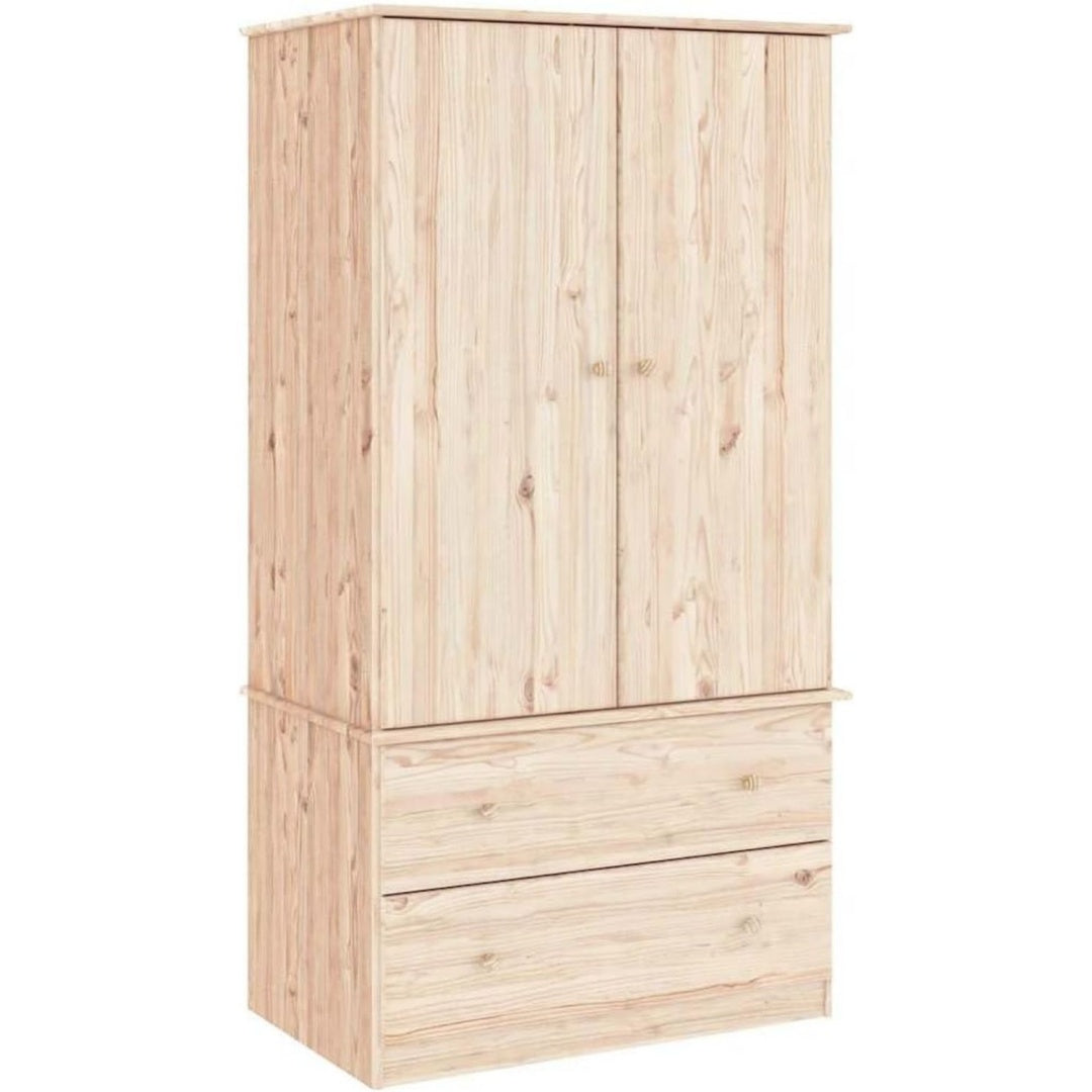 Der Kleiderschrank setzt auf eine Farbgebung in Naturbraun
