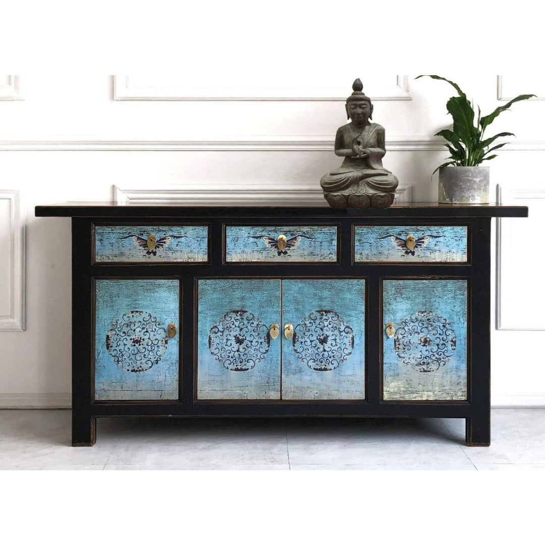 Sideboard in Schwarz und Tuerkis