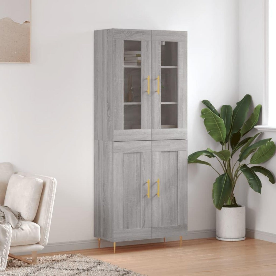Hochschrank aus Holzwerkstoff und Metall in Grau
