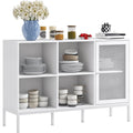 Sideboard verbindet offene Ablagen und beschichtete Flaechen