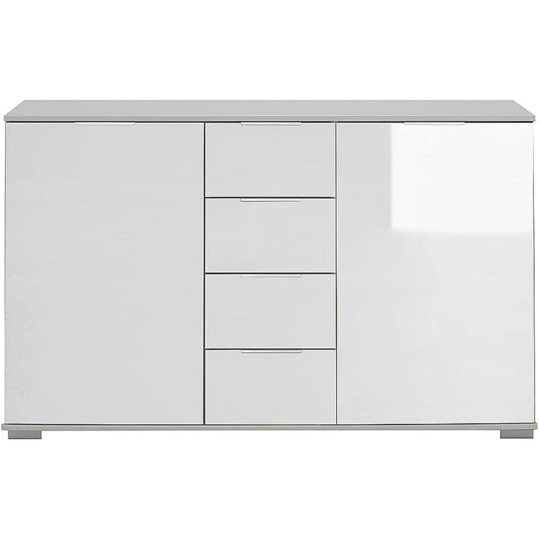 Verstellbare Ablagen an dem Sideboard aus Glas