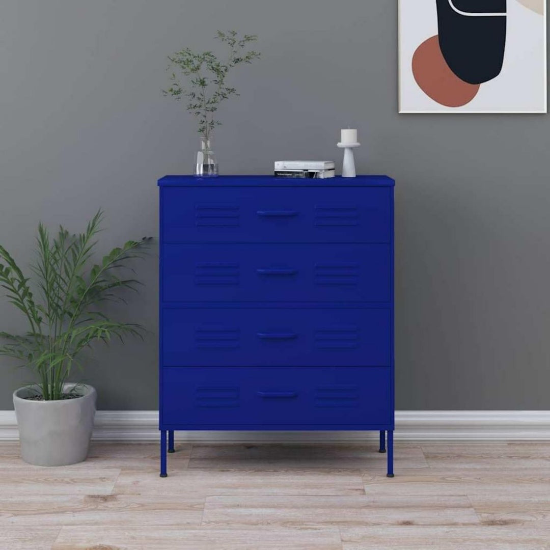 Die Gestaltung von dem Sideboard wird durch Metall gepraegt