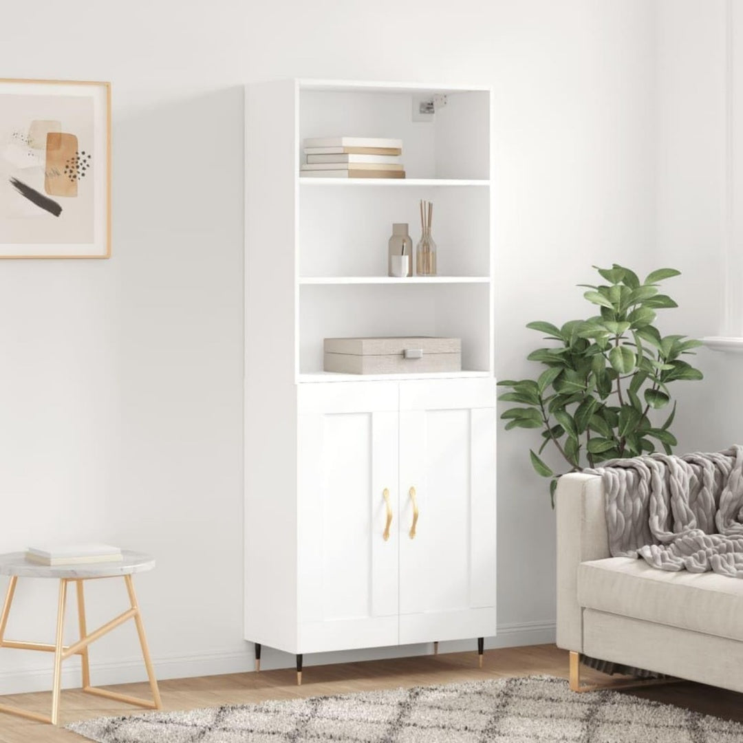 Der Hochschrank misst 69.5 x 34 x 180 cm in Weiss